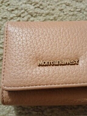 Montana West Blush Peach Pebbled Trifold Wallet with Gold Logo